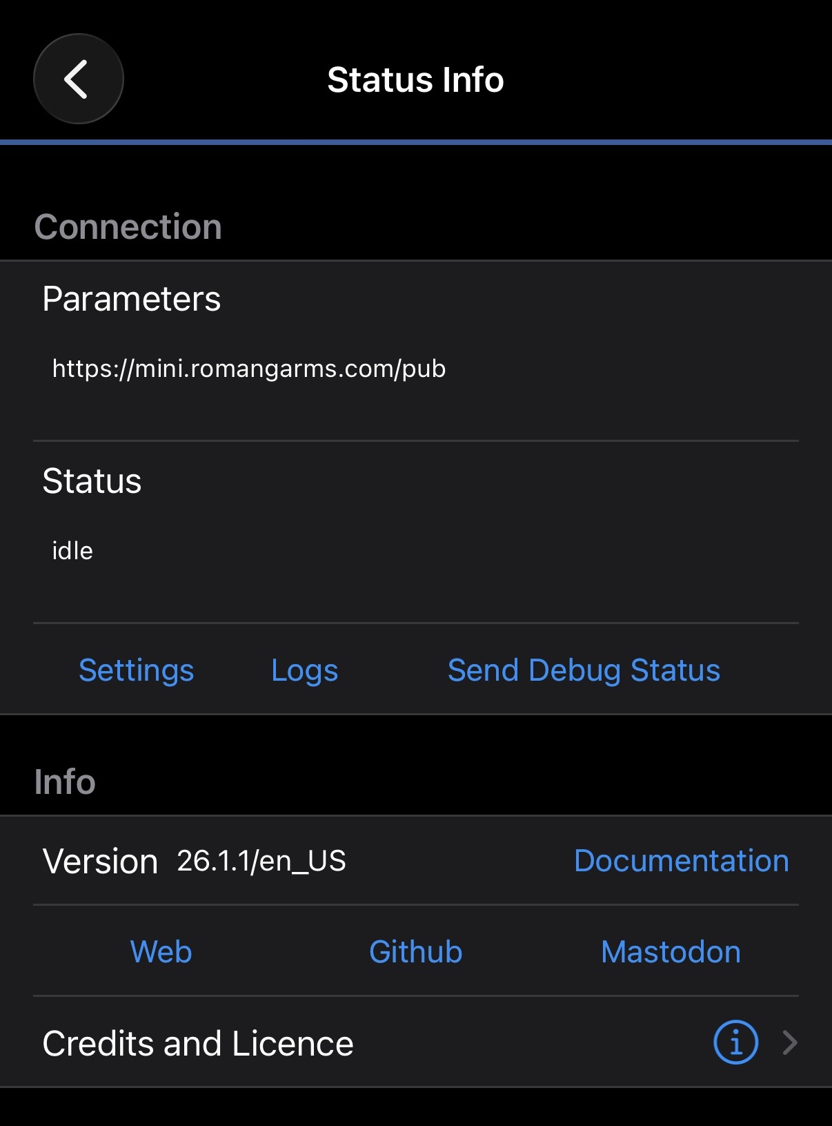 OwnTracks Status Info page